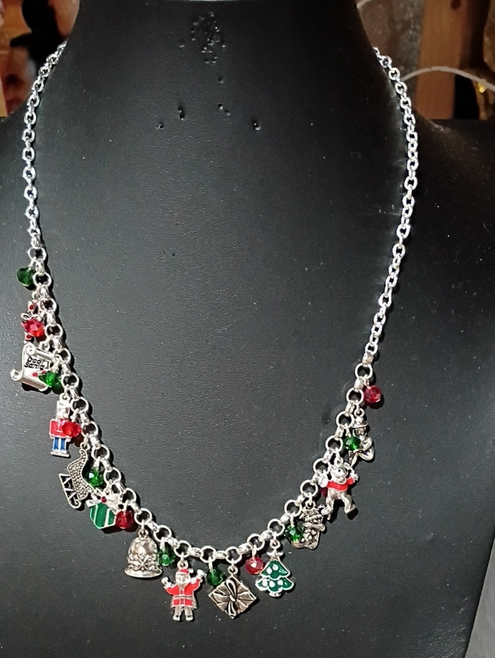 Holiday Charm Necklace And Earrings with Red and Green Accents